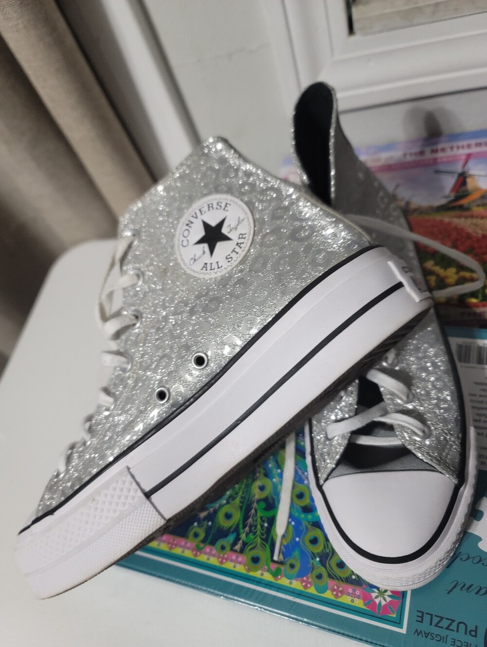 Converse Kids Silver Glitter High Top Sneakers